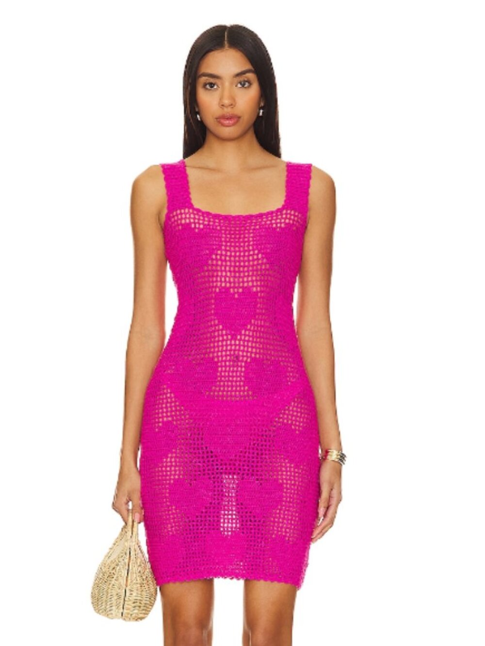 Beach Riot James Coverup Dress - Pink Heart Crochet XS   NEW